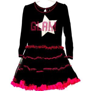 Amy Coe girl's "Glam" black‎ hot pink silver star long sleeve tutu dress sz 4t